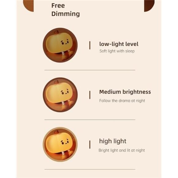 Pumpkin Night Light Halloween LED Silicone Squishy Dimmable Rechargeable Kids - Picture 3 of 8